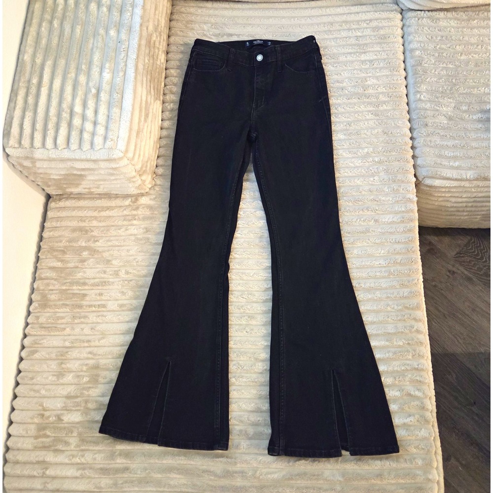 Hollister Black Split Hem Flare Jeans Womens 7R High Rise Stretch W28 L31